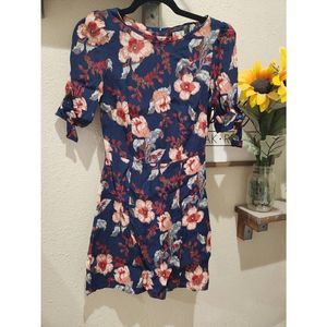 Reformation Floral Mini Dress Navy Blue, Red Pink Womens Size 8.